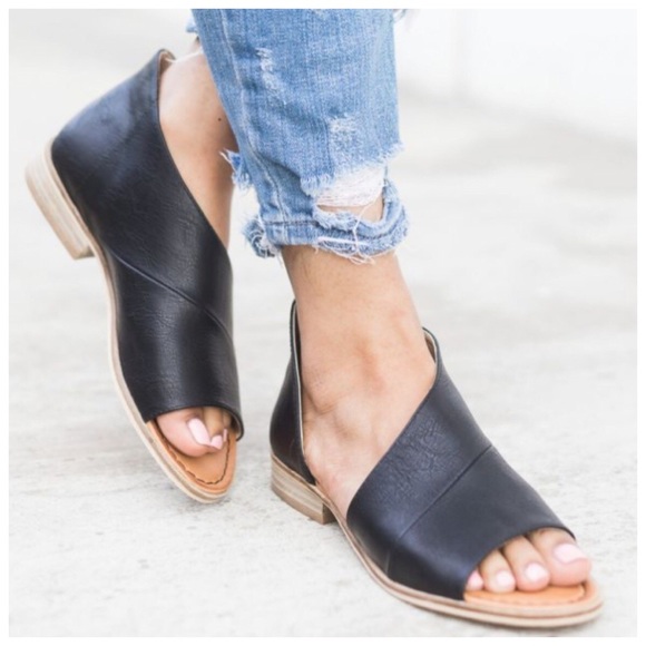 SALE✨New black vegan leather Peep Toe shank flat - Picture 4 of 4